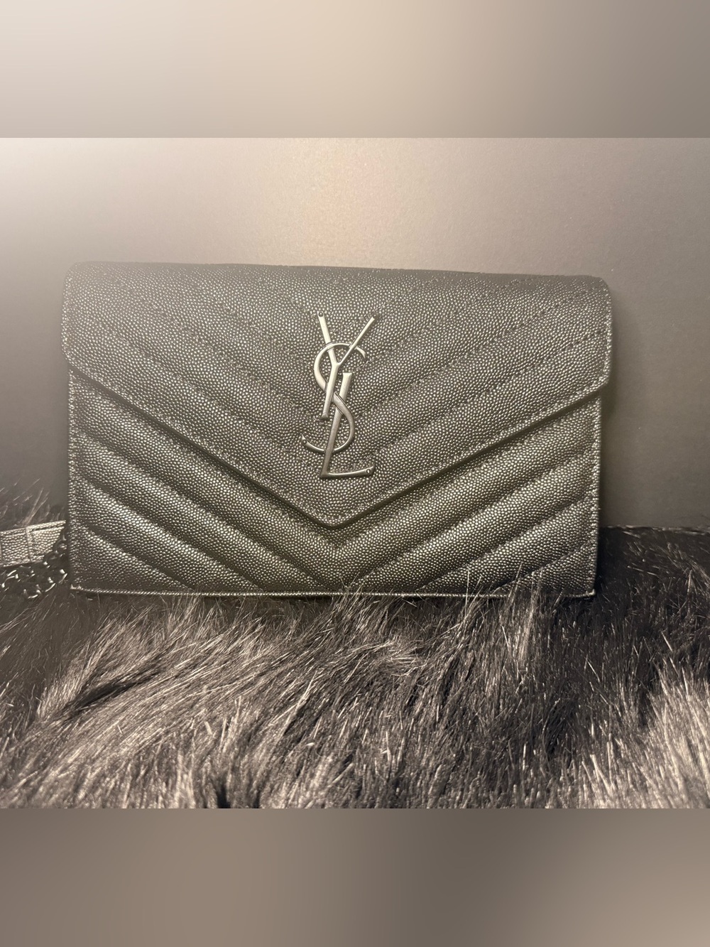 Black Monogram Quilted Wallet on Chain